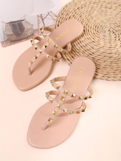 Studded Decor Thong Slide Sandals | SHEIN