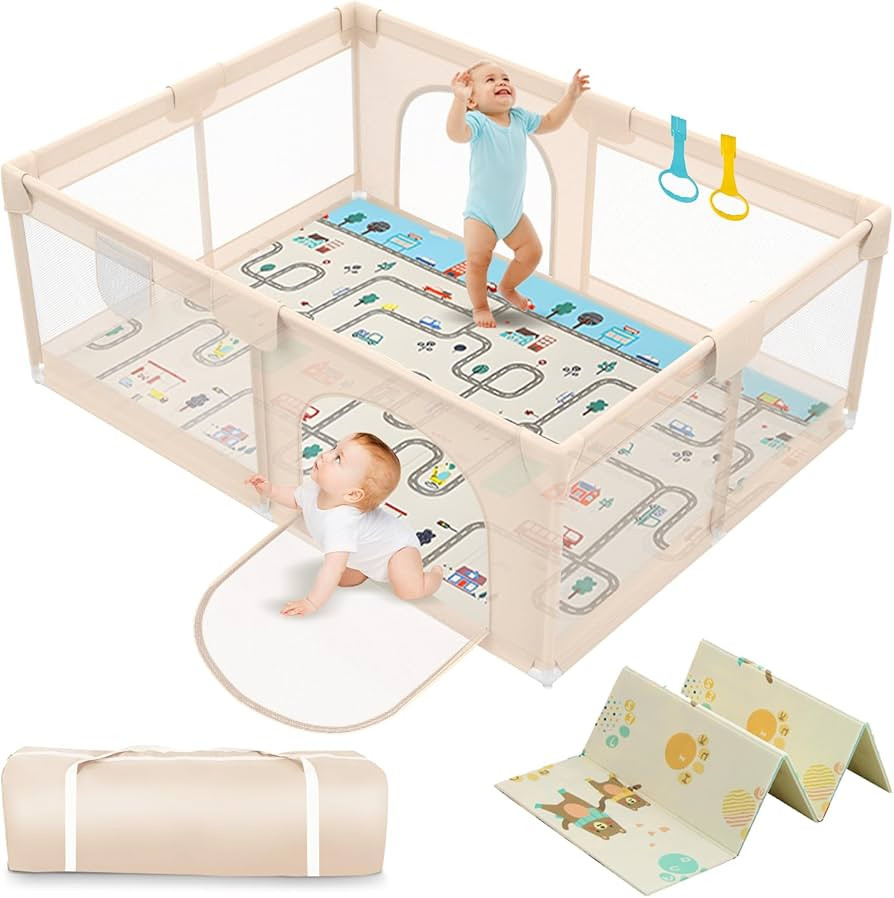 Playpen with Mat 71x59inch - Extra Large Baby Playpen for Babies and Toddlers - Indoor and Outdoo... | Amazon (US)