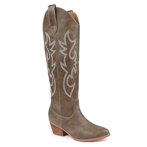 Zzheels Women's Embroidered Western Cowboy Boots Knee High Cowgirls Boots Chunky Heel Pointed Toe Boots Brown US10.5 | Amazon (US)