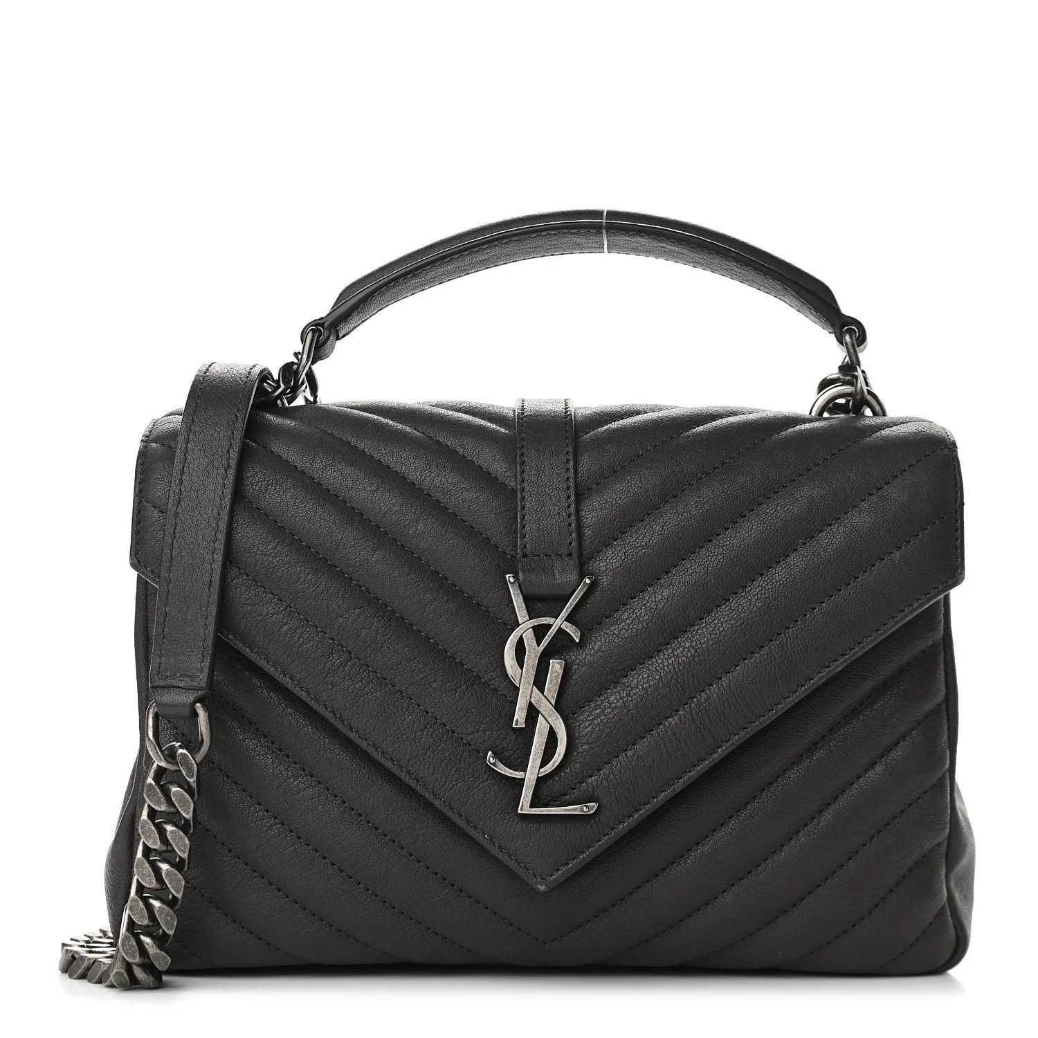 SAINT LAURENT Sheepskin Matelasse Chevron Monogram Medium College Bag Asphalt | FASHIONPHILE (US)
