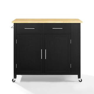Savannah Black with Wood Top Full-Size Kitchen Island | The Home Depot