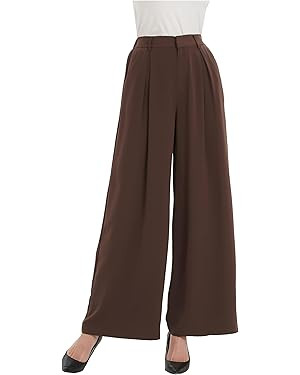 Tronjori Women High Waist Casual Wide Leg Long Palazzo Pants Trousers Regular Size | Amazon (US)