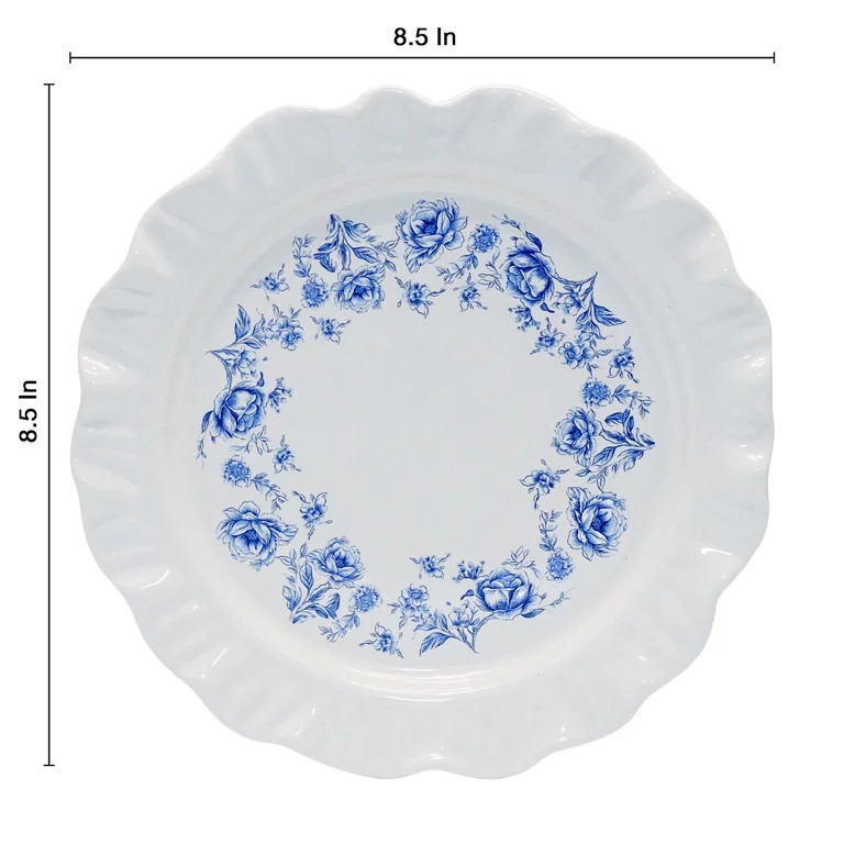 Floral Ruffled-Edged Stoneware Plates, Blue and White, 8.5", 4 Count, by My Texas House | Walmart (US)