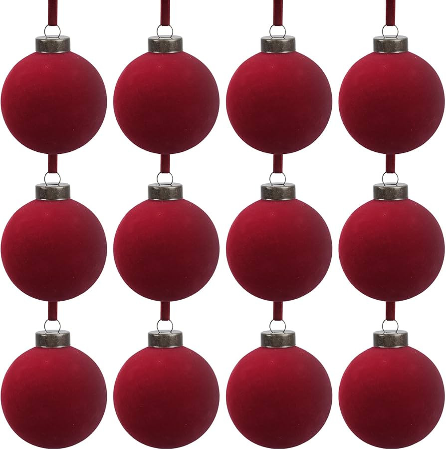 12 Pcs Velvet Christmas Balls Bulk Shatterproof Plastic Christmas Tree Decorations for Decorative... | Amazon (US)