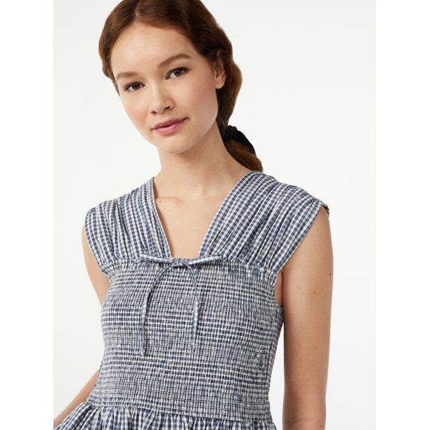 Free Assembly Women's Smocked Midi Dress with Cap Sleeves | Walmart (US)