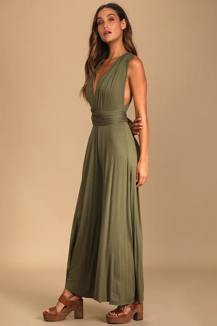 Chic By Trade Olive Green Convertible Wide Leg Jumpsuit | Lulus (US)