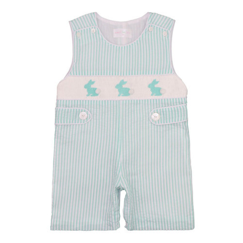 Mint Seersucker Smocked Bunny Jon Jon | Cecil and Lou