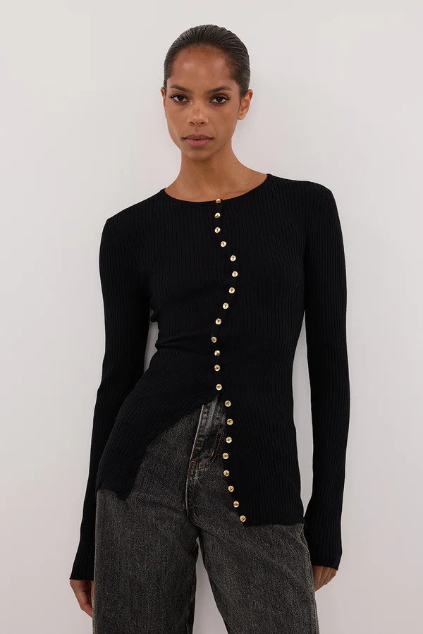 AMBER BLACK LONG SLEEVE KNIT CARDIGAN | DISSH