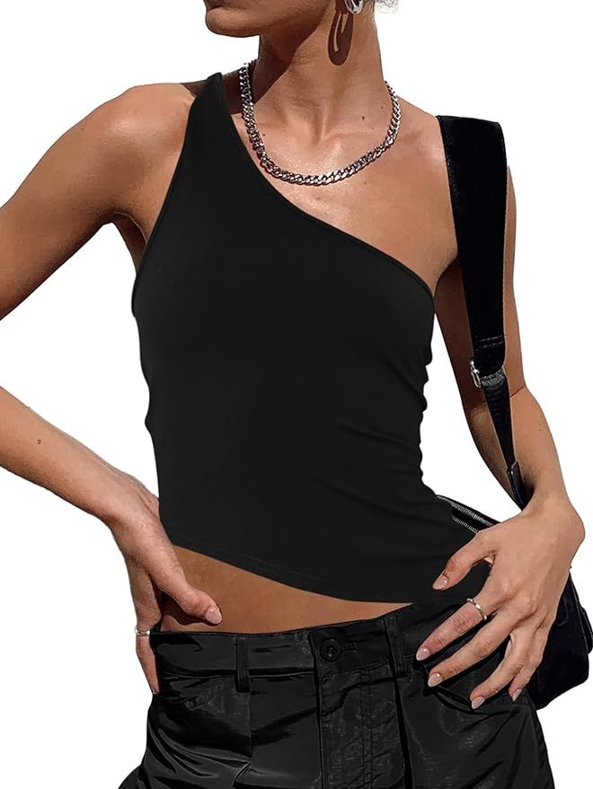 SOFIA'S CHOICE Women's Sexy One Shoulder Crop Top Sleeveless Asymmetrical Tank Top Shirt | Amazon (US)