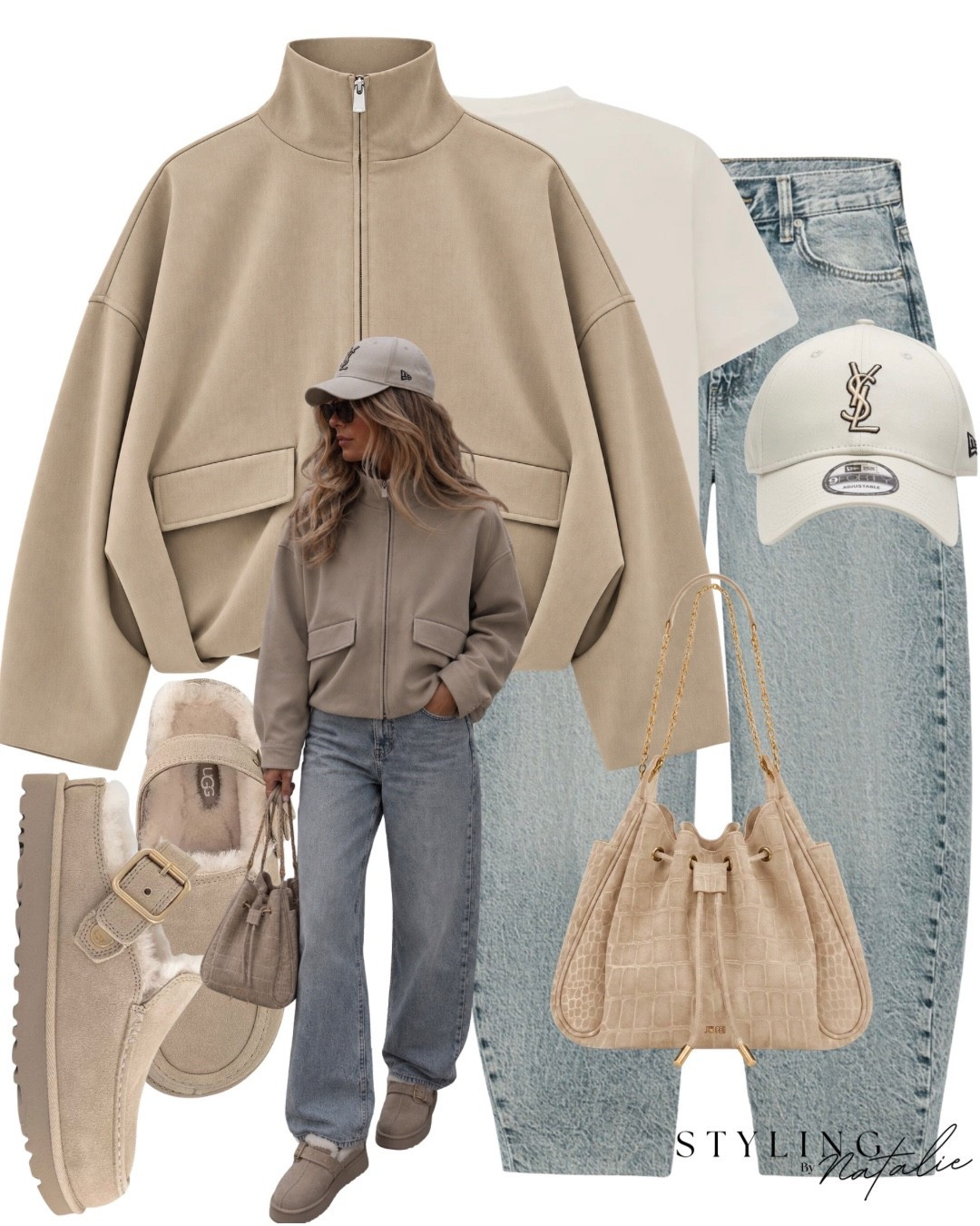 Tailored track jacket with funnel neck, t-shirt with shoulder pads, light acid wash barrel leg jeans, ￼ YSL baseball cap, golden star UGG Evelina clogs, suede detail bag.

Every day outfit elevated casual autumn outfit, fall outfit, funnel neck jacket, cool girl style maebe @Maebe ￼

#LTKuk #LTKautumn #LTKeurope