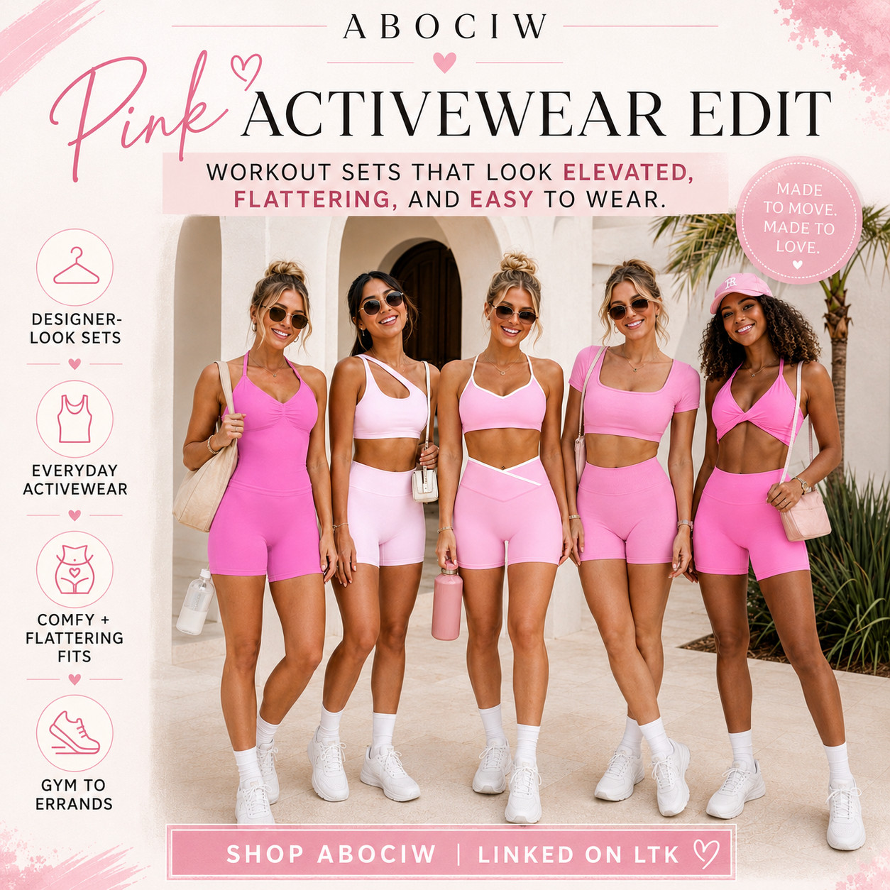 ABOCIW Elevated Athleisure | Pretty in PINK Short Sets

Pink activewear sets that make your workout outfit feel cute, feminine, and instantly more put together 💗

These ABOCIW workout sets are some of the closest Amazon dupes to CSB / expensive athleisure brands if you love that sculpted, designer-look activewear vibe but don’t want to pay luxury activewear prices.

The pink shades are what make this edit feel so easy to love — soft, flattering, girly, and perfect for when you want your gym outfit, Pilates outfit, hot girl walk outfit, or everyday athleisure look to feel more styled without needing a full outfit plan.

What I love about these is that they give that “cute activewear girl” energy without looking boring or basic!!

They have the elevated matching-set look that makes you feel instantly pulled together, whether you’re heading to the gym, running errands, grabbing coffee, walking outside, packing for vacation, or just wanting a comfy outfit that still looks intentional.

The pink color makes these feel fun, fresh, and confidence-boosting, especially if you like activewear that feels feminine but still sporty and wearable for real life.

These are especially good if you want comfy Amazon activewear that still feels flattering, sculpted, designer-inspired, and easy to style.

Pair them with white sneakers, crew socks, a tote bag, sunglasses, a baseball hat, a claw clip, or an oversized button-down for that gym-to-errands look that feels effortless but still gets noticed.

I did the digging for you — if you’ve been wanting cute Amazon activewear, pink workout sets, matching gym sets, Pilates outfits, hot girl walk outfits, or affordable athleisure that gives expensive brand energy, these are the ABOCIW sets I’d check first before colors and sizes start moving!!

📌 SAVE this for your next activewear refresh.

↓ Everything is linked!

#LTKActive #LTKSaleAlert #LTKTravel