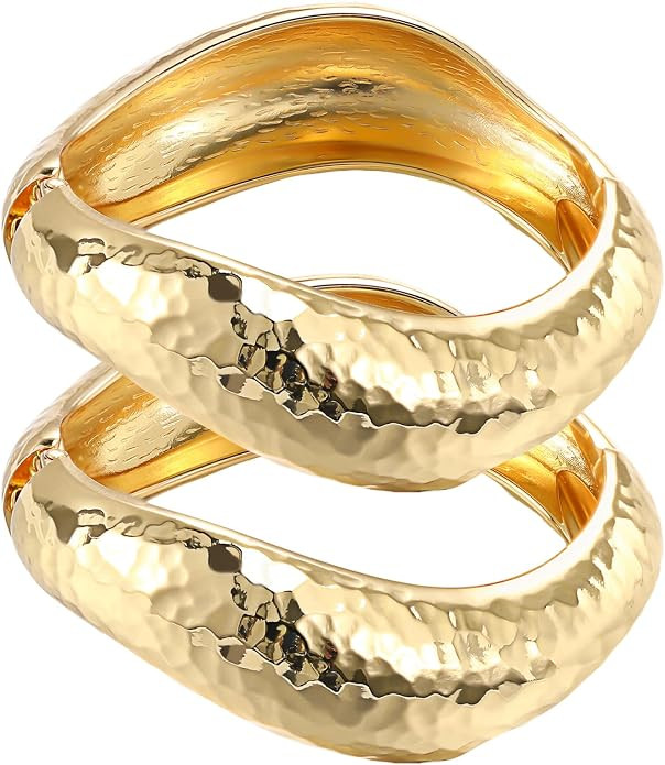 Emibele Gold Bangles for Women, 2PCS Irregular Chunky Gold Bracelet Hinged Open Bangle Bracelets ... | Amazon (US)