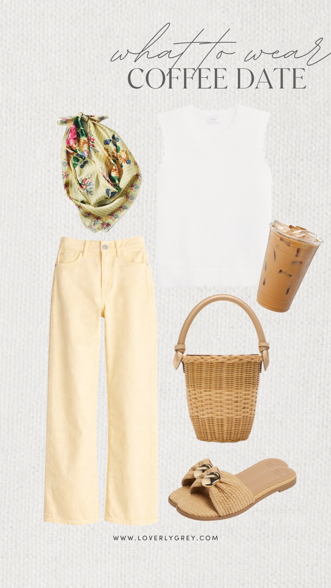 Loverly Grey, what to wear on a coffee date! A cute crochet tank with a patterned scarf and butter yellow pants! Toss on a cute pair of flats and grab your bucket bag to go and grab a yummy coffee! Loverly Grey, what to wear, coffee date

#LTKdayinmylife #LTKgrwm #LTKootd
