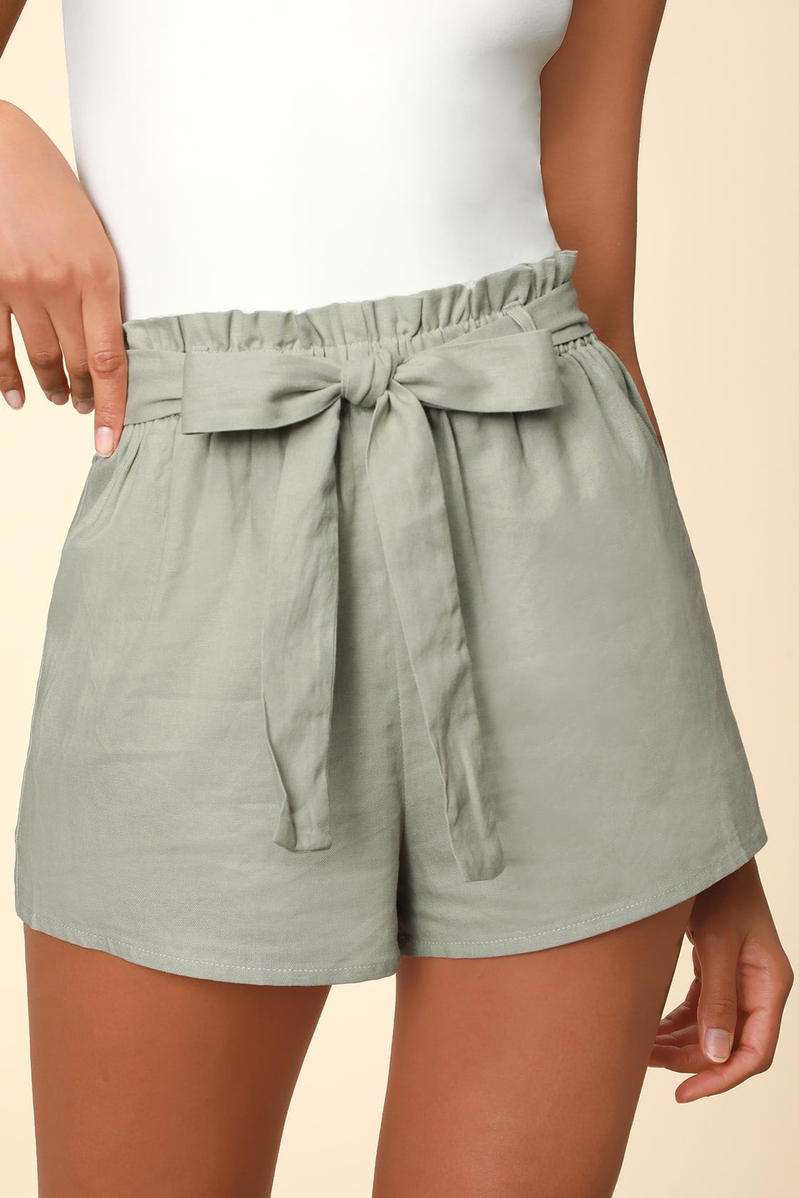 Jemima Sage Green Paper Bag Waist Shorts | Lulus