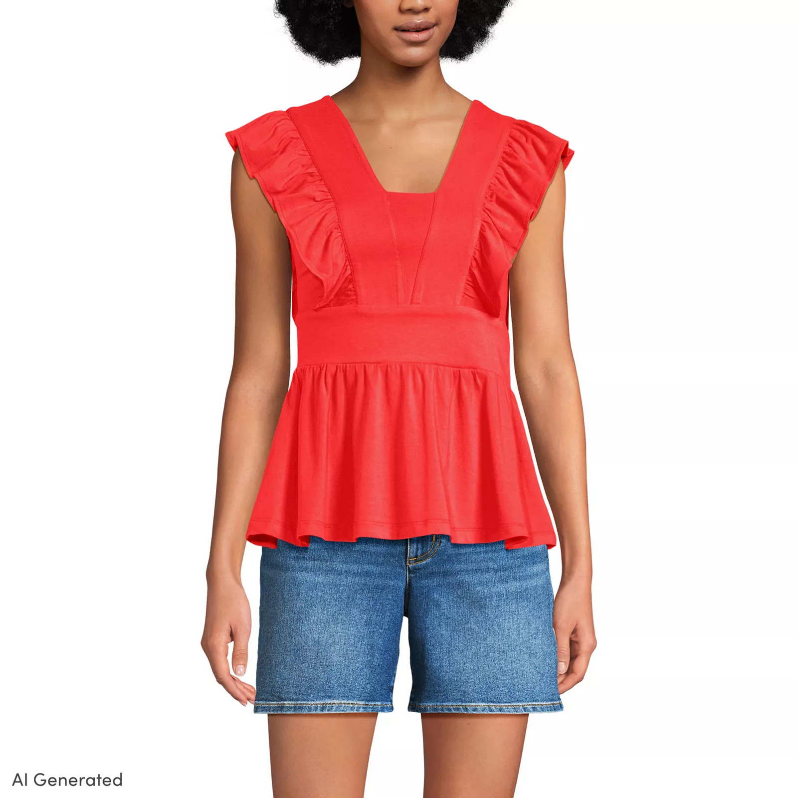 Women's Lands' End Lightweight Jersey Ruffle Peplum Top, Size: Large, Bright Poppy | Kohl's
