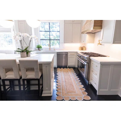Sea Blue Scalloped Jute  Rug | Perigold