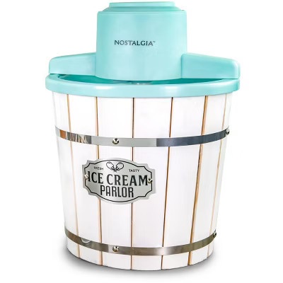 Nostalgia 4-Quart Parlor Wood Bucket Electric Ice Cream Maker - White & Aqua | Target