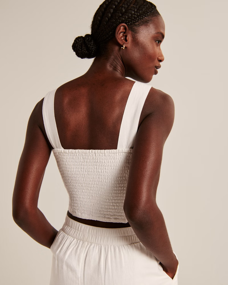 Women's Cropped Linen-Blend Corset Top | Women's Tops | Abercrombie.com | Abercrombie & Fitch (US)