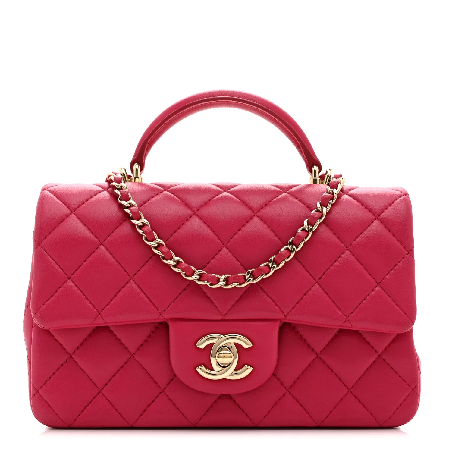 Lambskin Quilted Mini Top Handle Rectangular Flap Dark Pink | FASHIONPHILE (US)