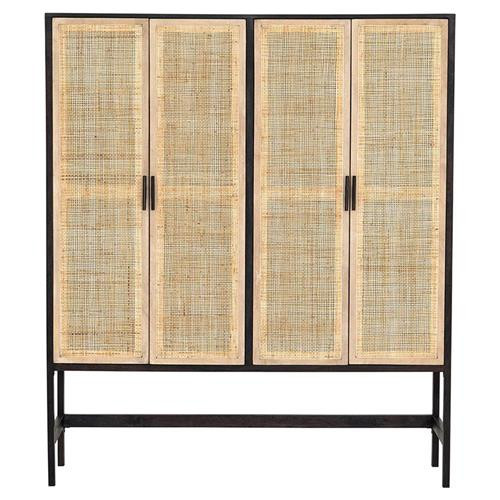 Open Box Corazon Global Woven Natural Cane Black Wash Mango Wood Bookcase | Kathy Kuo Home