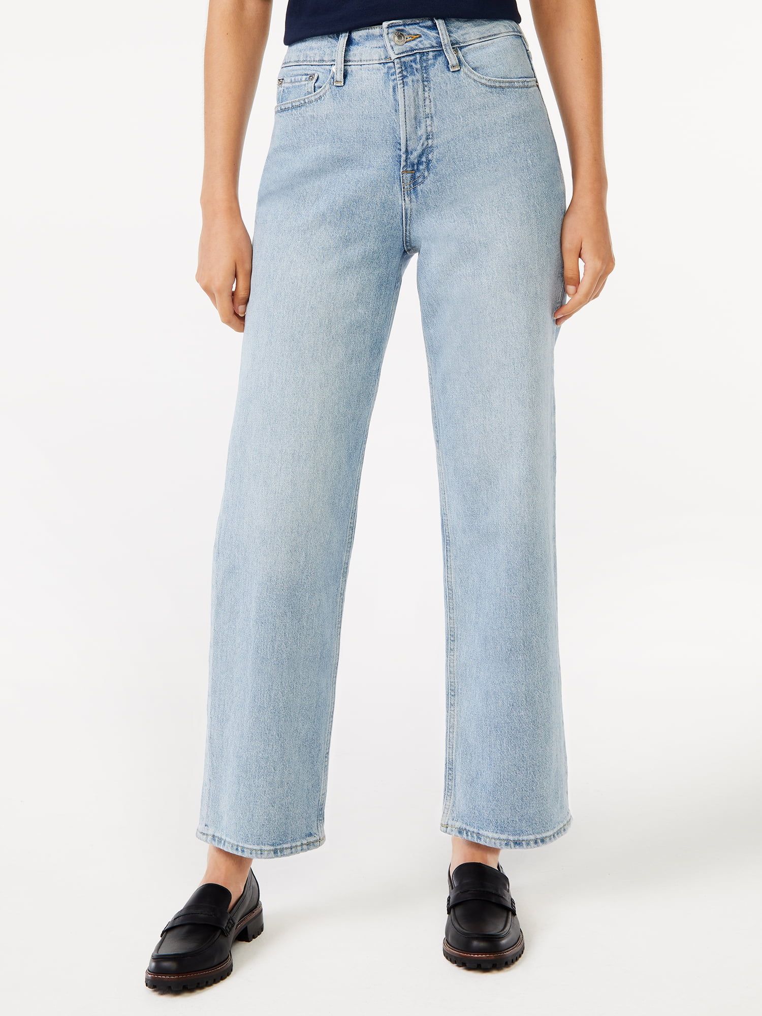 Free Assembly Women's Cropped Wide High Rise Straight Jeans | Walmart (US)
