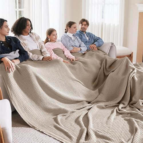 Bedsure 100% Cotton Big Oversized King Blanket, Waffle Weave, Taupe | Amazon (US)