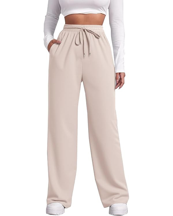 SOFIA'S CHOICE Wide Leg Sweatpants Women Drawstring High Waisted Pants with Pockets Jogger | Amazon (US)