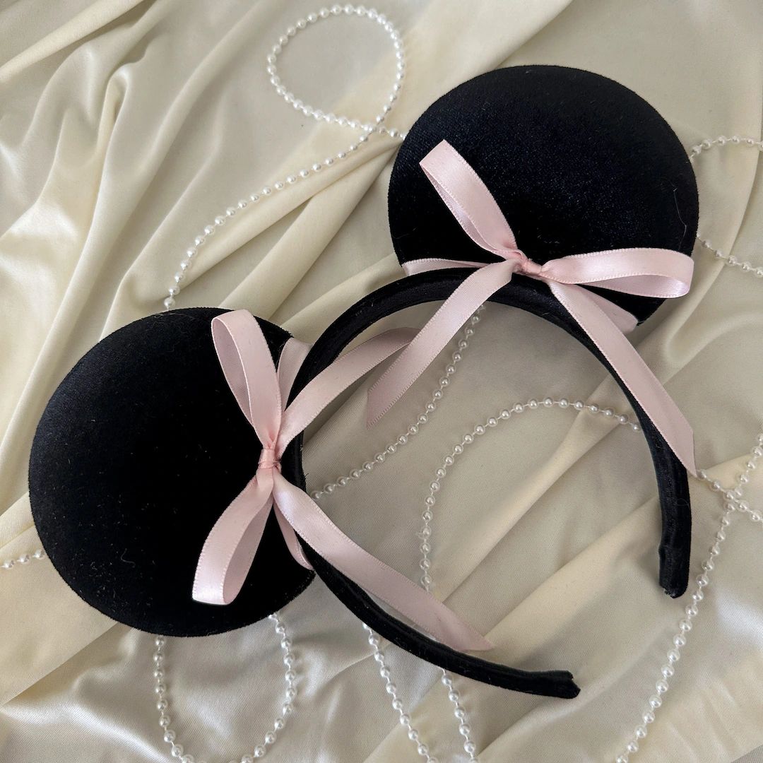 Pink Simplicity Minnie Mouse Ears / Minnie Ears / Disney Ears / Velvet Ears / Black Velvet Ears /... | Etsy (US)