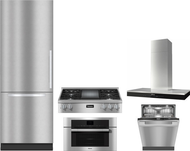 Miele 5 Piece Kitchen Appliances Package with Bottom Freezer Refrigerator and Dishwasher in Panel Ready MIRECTWODWRH749 | AJ Madison