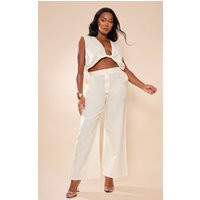 Plus Cream Linen Look Straight Leg Pants | PrettyLittleThing CAN