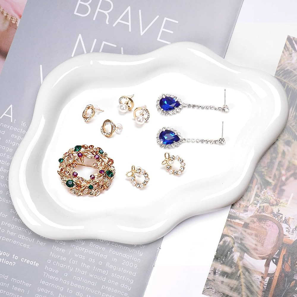 BIGPIPI Ceramic Jewelry Tray Dish for Ring Key Trinket, Cute Cloud Shape Decorative Jewelry Plate... | Amazon (US)