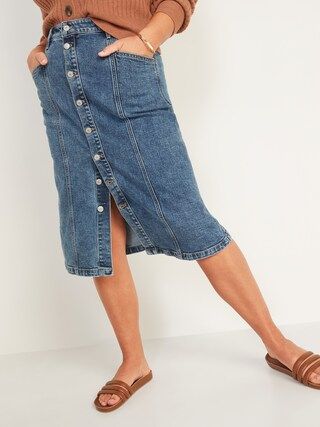 High-Waisted Button-Front Medium Acid-Wash Jean Midi Skirt for Women | Old Navy (US)