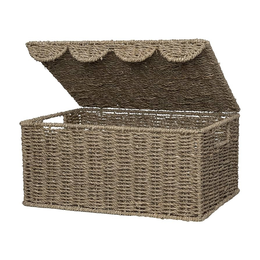 StorageWorks Wicker Storage Basket with Scalloped Edge Lid, Wicker Basket with Built-in Handles, ... | Amazon (US)
