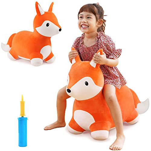 iPlay, iLearn Bouncy Pals Fox Hopping Horse, Kids Plush Inflatable Hopper Toy W/Pump, Toddler Indoor Outdoor Ride on Wild Animal Bouncer, Activity Jump, Birthday Gifts for 2 3 4 5 6 Year Old Girl Boy | Amazon (US)