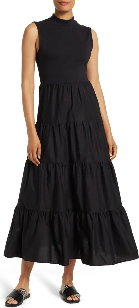Leslie Mock Neck Sleeveless Tiered Maxi Dress | Nordstrom Rack