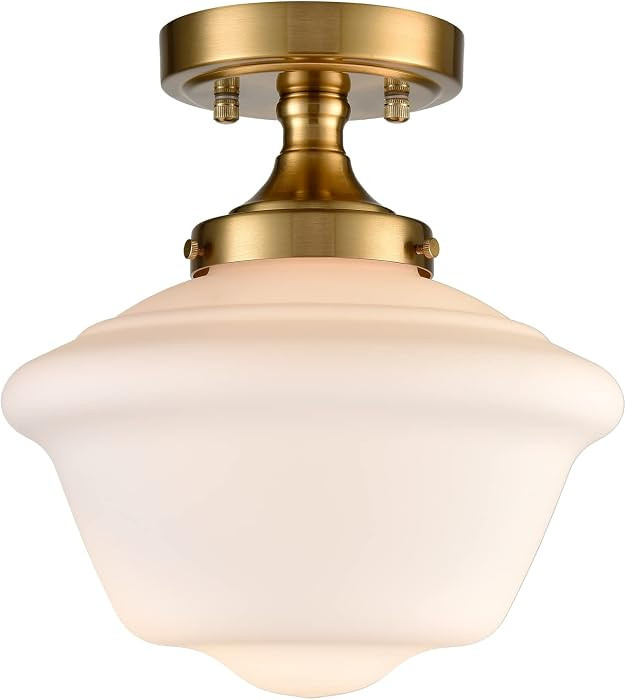 SAMTEEN Gold Semi Flush Mount Ceiling Light Modern Schoolhouse Ceiling Light Fixture Milk White G... | Amazon (US)