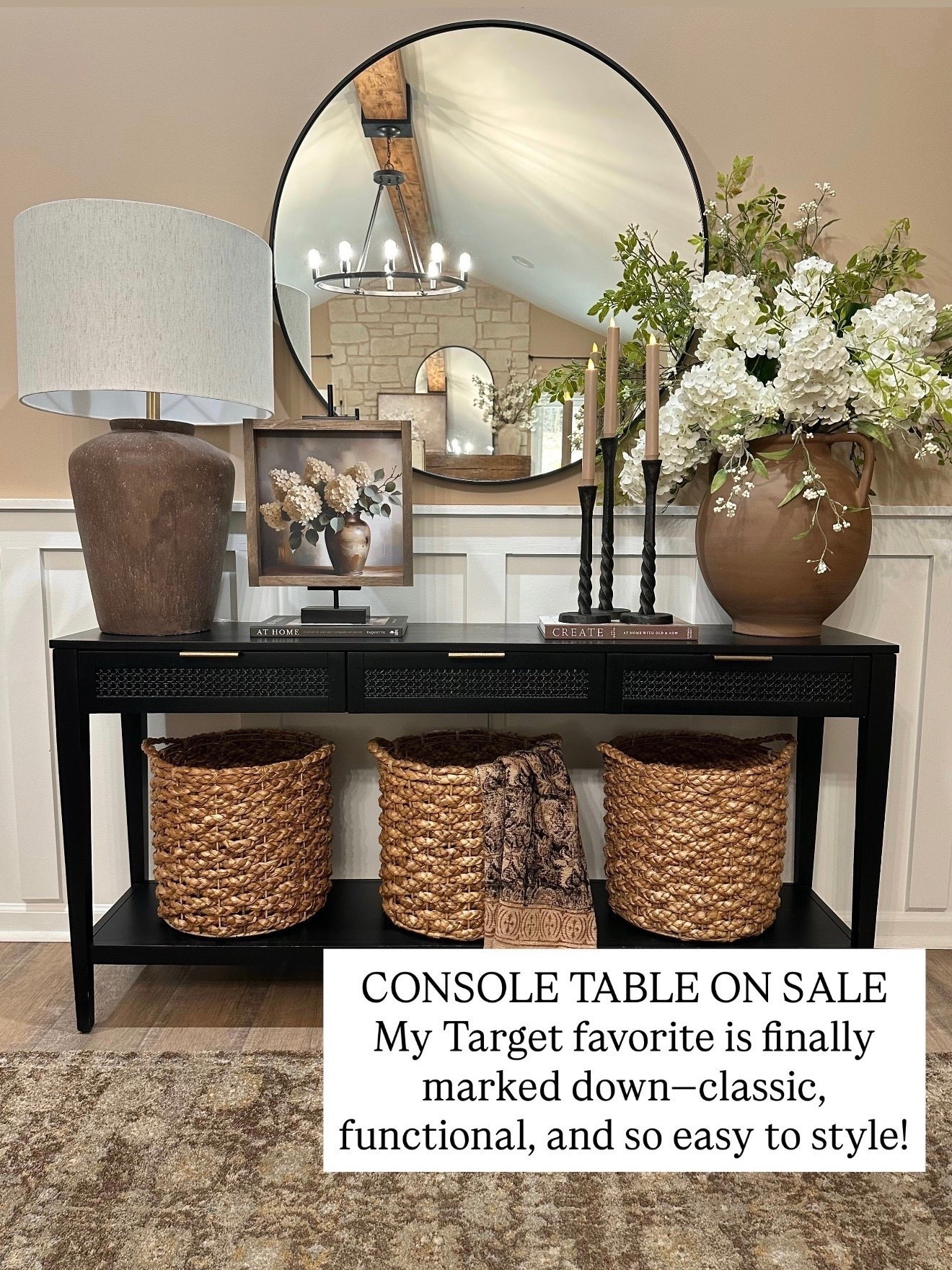 Target Console Table On Sale  Follow @farmtotablecreations on Instagram for more curated home inspiration and styling tips.

This beautiful black console table is from Target and it’s currently on sale. I love how versatile it is—perfect for an entryway, behind a sofa, or styled just like this. Classic, simple, and always functional.

#targetstyle #ltkhome #consoletabledecor #homestyling #entrywaygoals #neutralhome #moderntraditional #farmtotablecreations #ltkfinds



#LTKSaleAlert #LTKHome