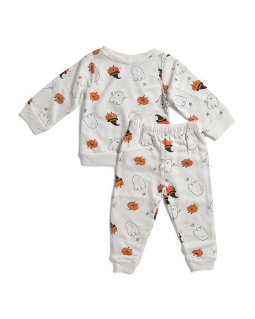 Infant 2pc Pumpkin Ghost Print Terry Sweatsuit | TJ Maxx