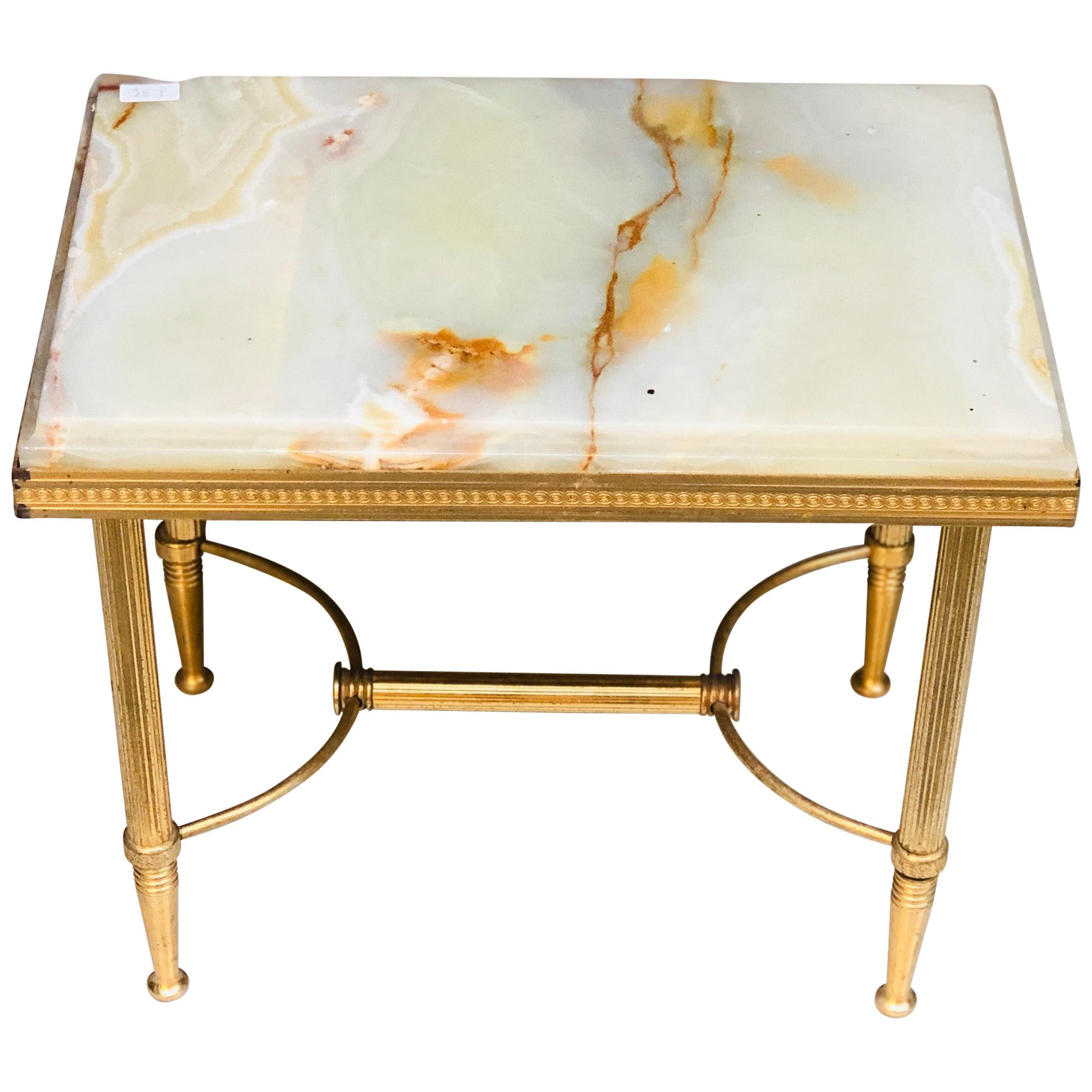 20th Century French Small Marble Top Tray Table Standing on Brass Crossed Legs | 1stDibs