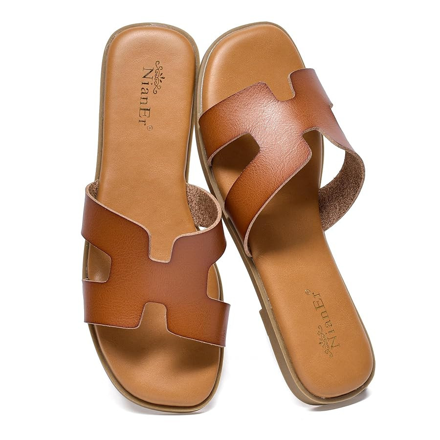 NianEr Womens Microfiber Leather Comfort Foam Support H Sandals Square Toe Dress Dressy Slip On C... | Amazon (US)
