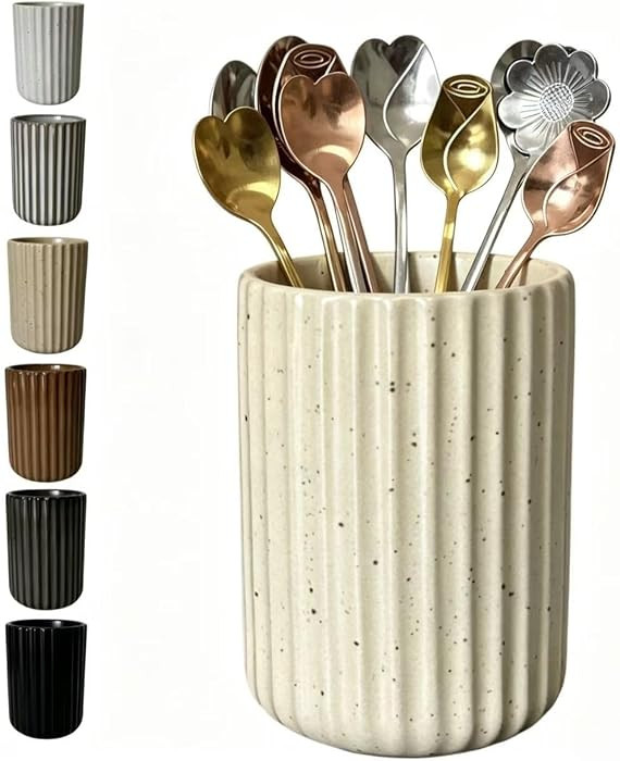 Stoneware Coffee Bar Utensil Holder Tea & Coffee Spoon & Stirrer Holder for Stir Stick Straw Teas... | Amazon (US)