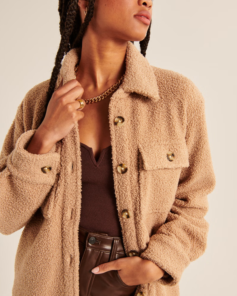 Women's Sherpa Shirt Jacket | Women's Tops | Abercrombie.com | Abercrombie & Fitch (US)