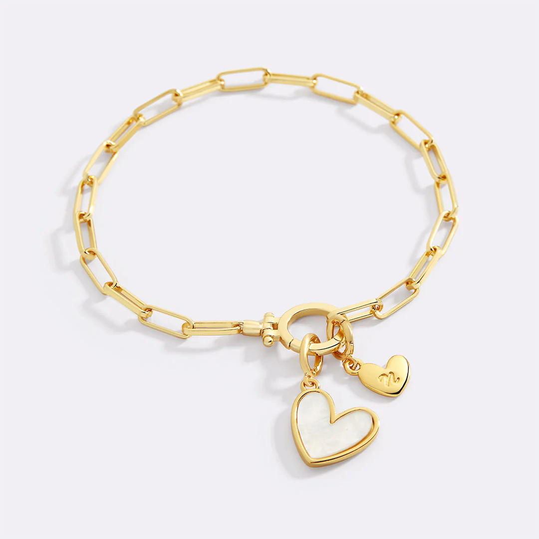 Mother Of Pearl Initial Heart Charm Bracelet | Mint & Lily