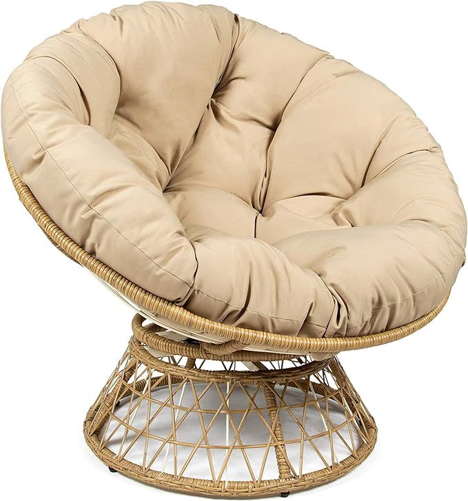 Milliard Papasan Chair with 360-degree Swivel, Tan Cushion and Wood Color Frame | Amazon (US)
