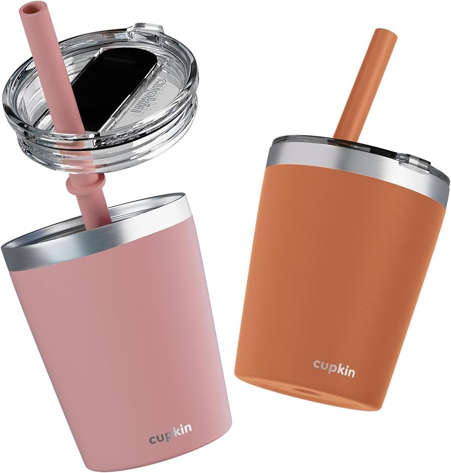 CUPKIN Steel Cup - The Original 8 oz Stackable Stainless Steel Silicone Straw Cup - Set of 2 Powd... | Amazon (US)