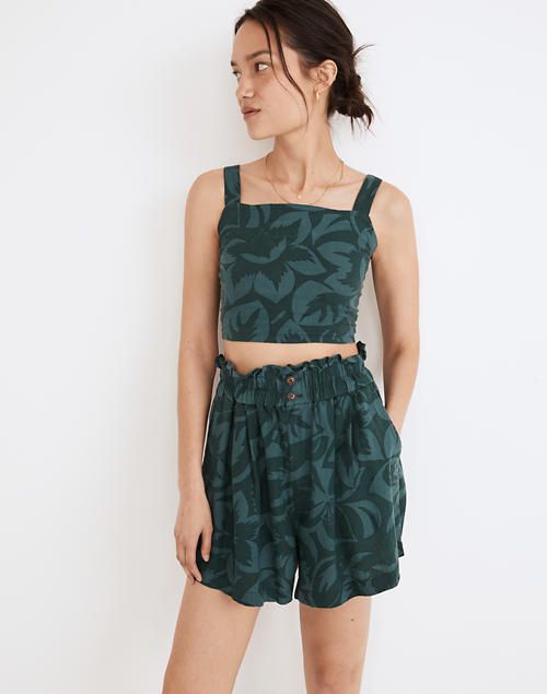 Linen-Blend Pull-On Paperbag Shorts in Tropicale Floral | Madewell