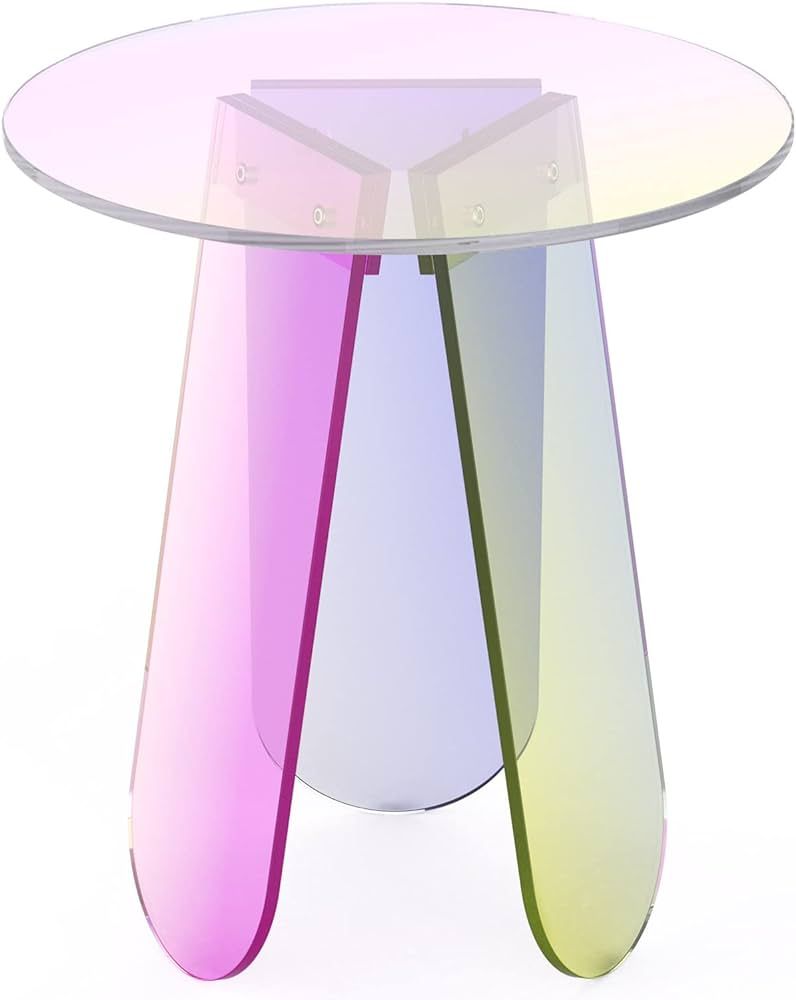 LapEasy Acrylic End Table, Iridescent Coffee Table Rainbow Side Table Round Bedside Tables Clear ... | Amazon (US)