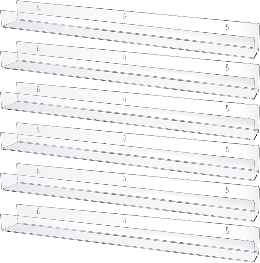 6 Pack Kids Acrylic Floating Bookshelf 36 Inch Clear Wall Ledge Shelf Wall Mounted Clear Spice Ra... | Amazon (US)