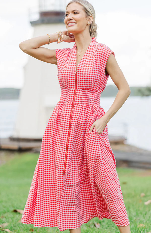 Moving Up Red Gingham Midi Dress | The Mint Julep Boutique