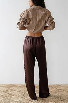 UAURORAO Satin Pants for Women Dressy Silk Wide Leg Lounge Pants Elastic Drawstring Casual Long F... | Amazon (US)